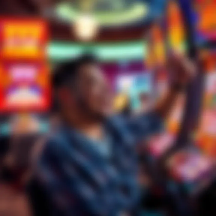 Celebrating Big Wins A player joyfully celebrating a big win at the slot machine