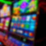 Colorful slot machine interface showcasing various symbols and features