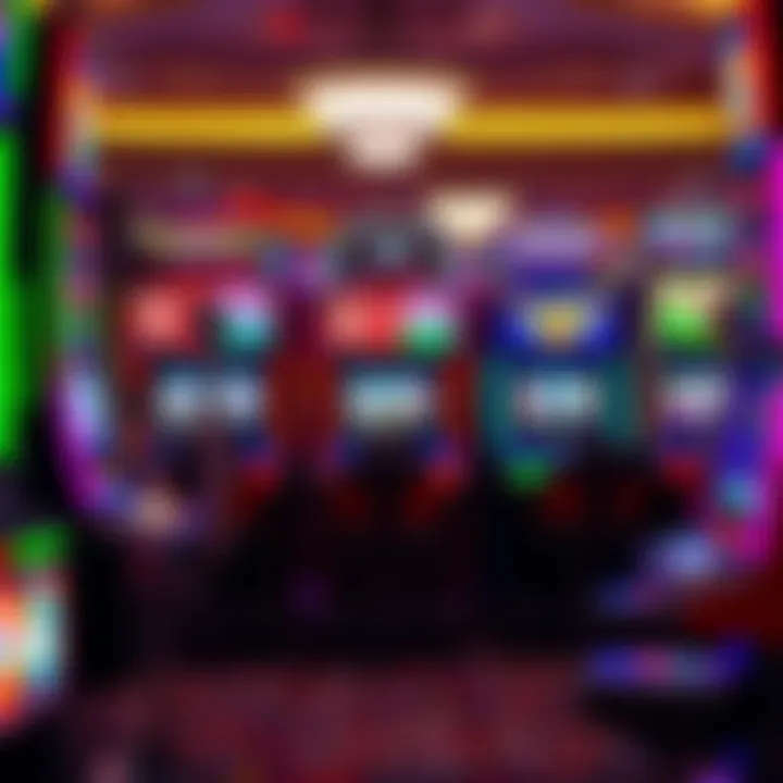 Colorful casino slot machines with denomination options prominently displayed