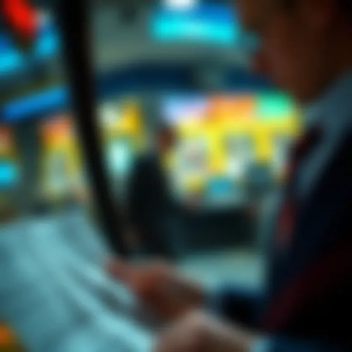 Close-up of a person analyzing lottery ticket options