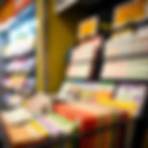 Colorful array of lottery tickets displayed for selection