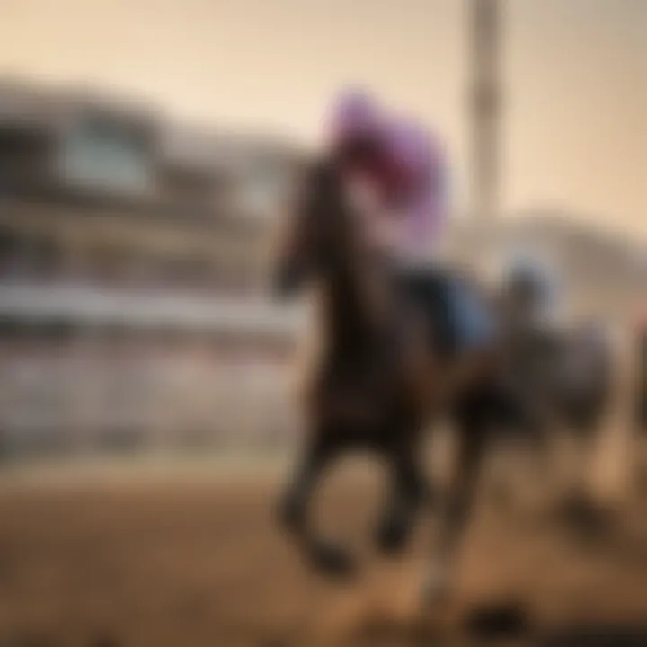 A majestic thoroughbred racing at the Dubai World Cup