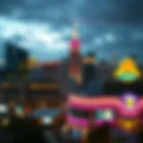 A panoramic view of New York City's skyline featuring a prominent casino