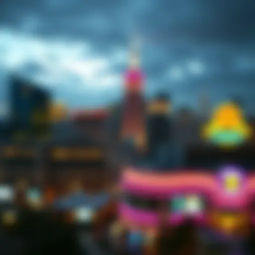 A panoramic view of New York City's skyline featuring a prominent casino