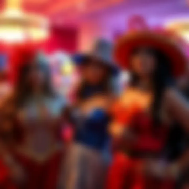 Vibrant costumes reflecting the lively atmosphere of a themed casino event
