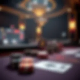 A digital representation of a poker table adorned with cryptocurrency symbols