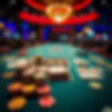 An intricate layout of an Encore Casino game table showcasing chips and cards