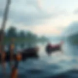 A serene lake with virtual fishing elements