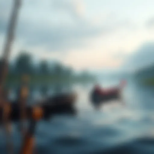 A serene lake with virtual fishing elements