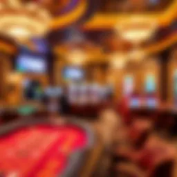 A luxurious casino environment showcasing vibrant gaming tables