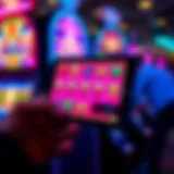 Mobile device displaying a vibrant slot machine game interface