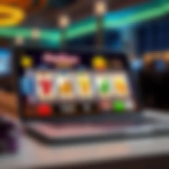 A close-up view of a laptop displaying online free slots