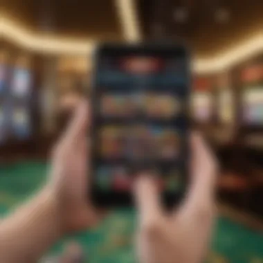 Engaging with Mobile Gambling Apps A person engaging with a mobile app for gambling