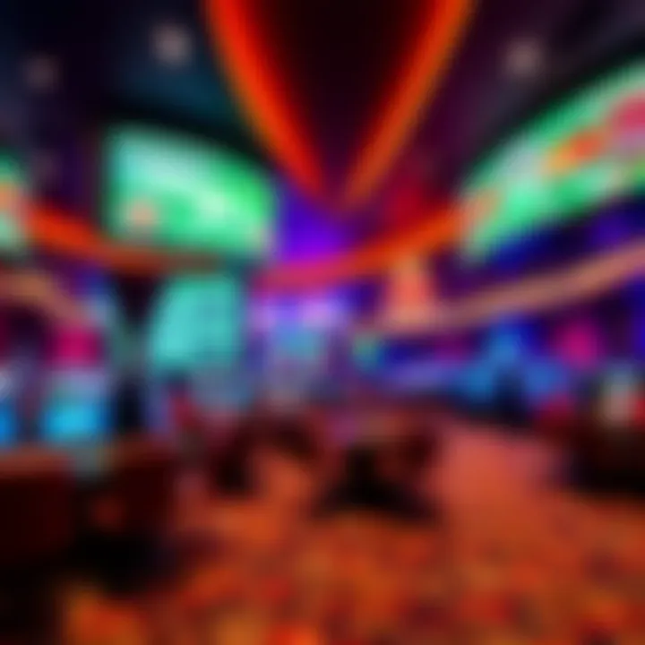 A panoramic view of Mohegan Sun's sports betting arena showcasing its vibrant atmosphere