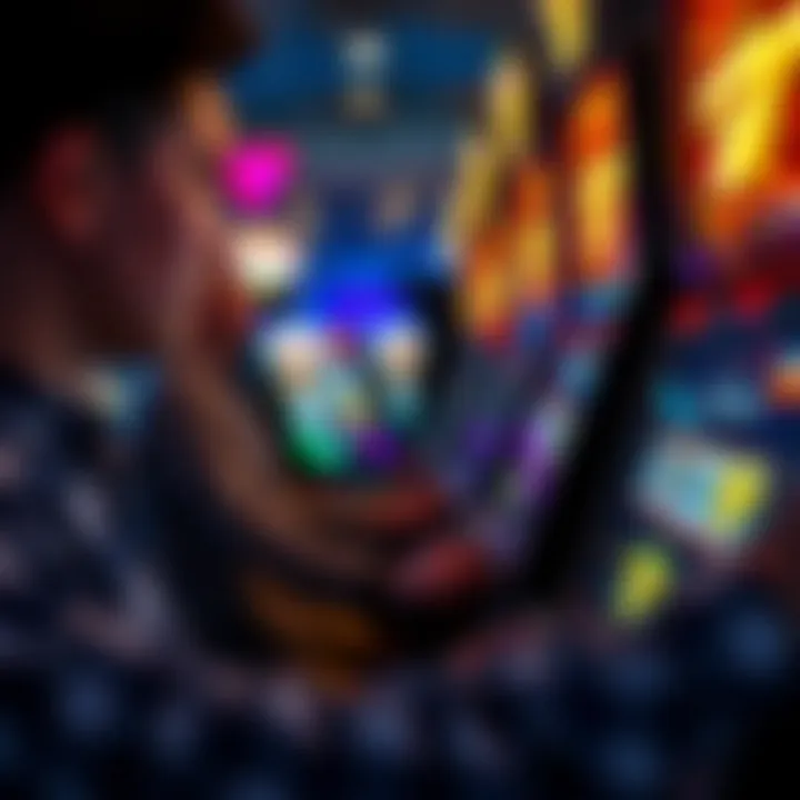 Engaging with Online Slot Games Close-up of a player engaging with online slot games