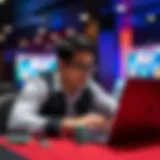 A player analyzing poker strategies on a laptop