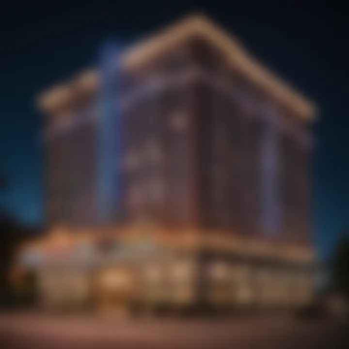 Exterior view of the Seneca Hotel and Casino illuminated at night