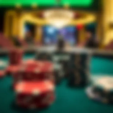 A close-up of poker chips and cards ready for gameplay