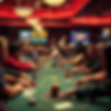 A bustling poker table filled with excited players