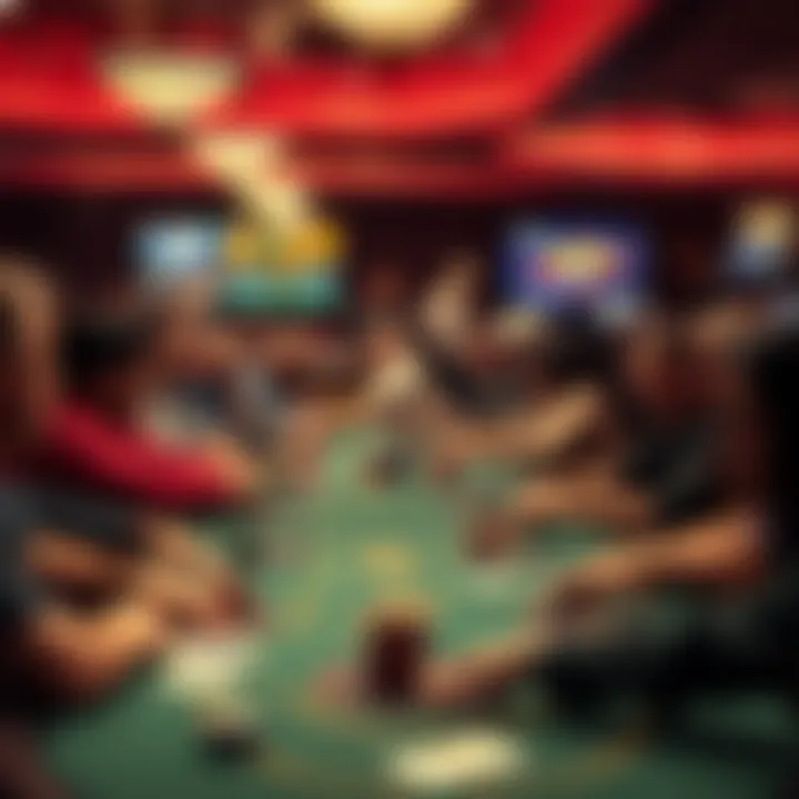 A bustling poker table filled with excited players