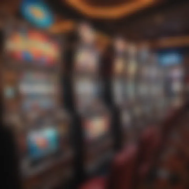 An array of colorful slot machines inside a casino