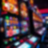 A close-up view of a modern slot machine displaying vibrant graphics and colorful symbols