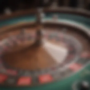 Close-up of a roulette wheel with a ball poised for action