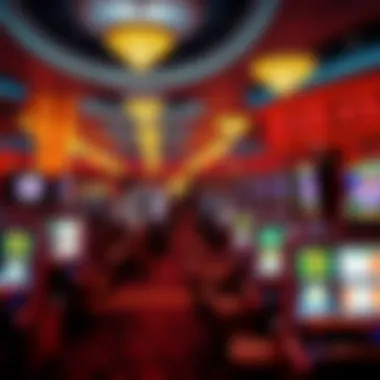 A vibrant casino floor filled with gaming tables and slot machines