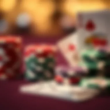 Close-up of poker chips and cards