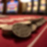 Close-up view of silver strike tokens on a casino table