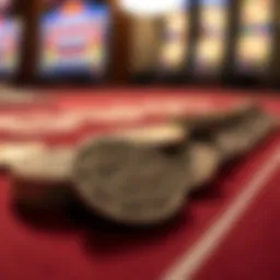 Close-up view of silver strike tokens on a casino table