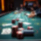 Close-up view of a live blackjack table featuring cards and chips
