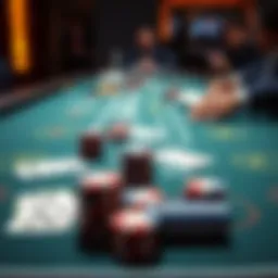 Close-up view of a live blackjack table featuring cards and chips