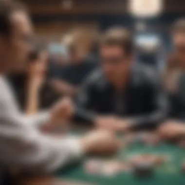 Strategic Play in Action A strategic poker player deep in thought, analyzing their next move while surrounded by fellow competitors.