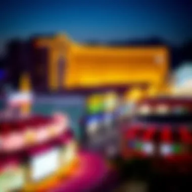 A scenic view of a popular casino destination at night