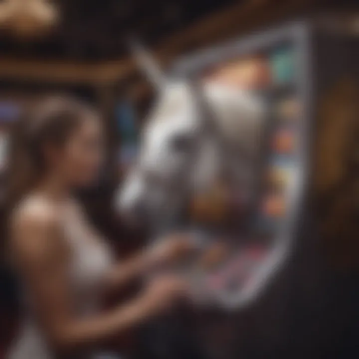 A player engaging with a unicorn-themed slot machine, showcasing excitement and anticipation