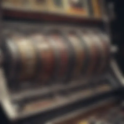 An intricate design of a vintage slot machine showcasing its mechanical details.