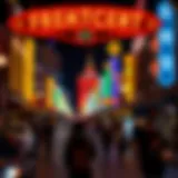 A vibrant view of Fremont Street illuminated at night