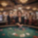 A panoramic view of a bustling Las Vegas casino floor showcasing various table games.