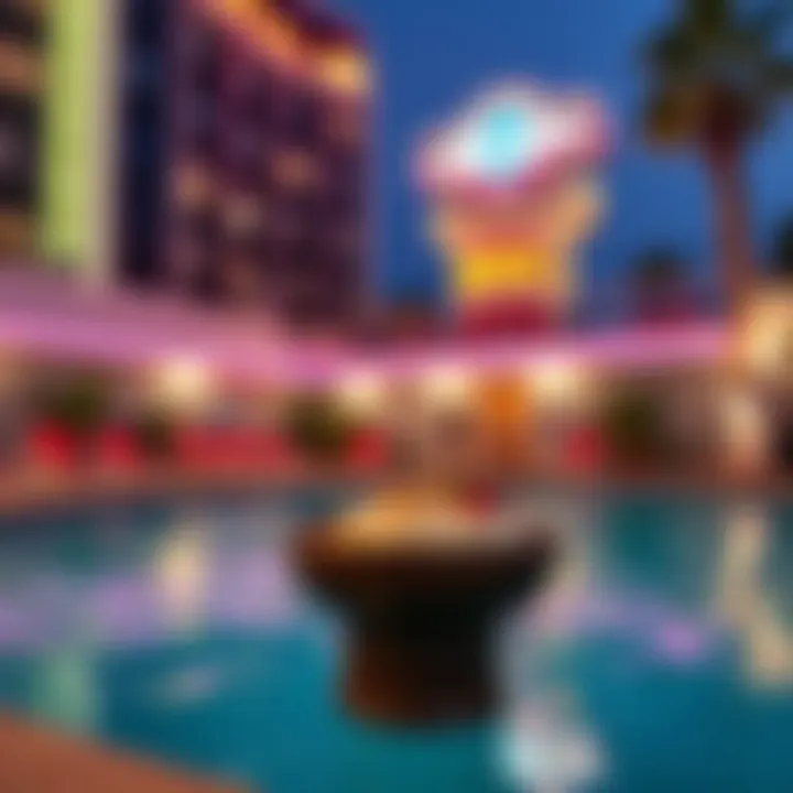 Vibrant pool area of a budget hotel in Vegas