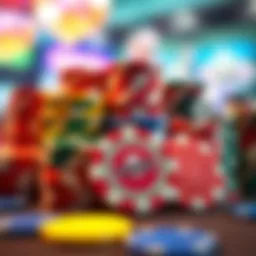 A display of colorful casino chips symbolizing free gaming opportunities