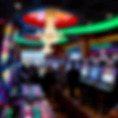 Luxurious interior of the casino with vibrant gaming tables