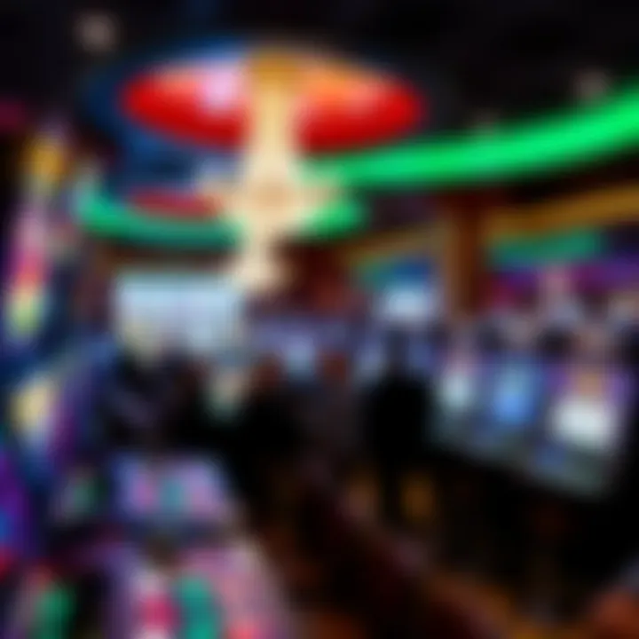 Luxurious interior of the casino with vibrant gaming tables