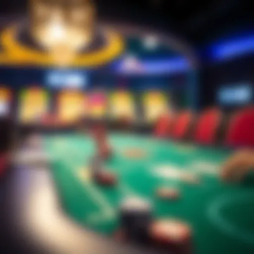 A digital poker table with virtual chips and cards