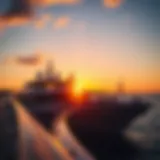 Luxurious casino cruise boat at sunset