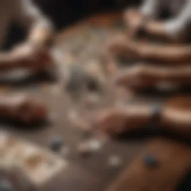 Strategic Gameplay in Spades Three players engaging in a strategic game of Spades at a table