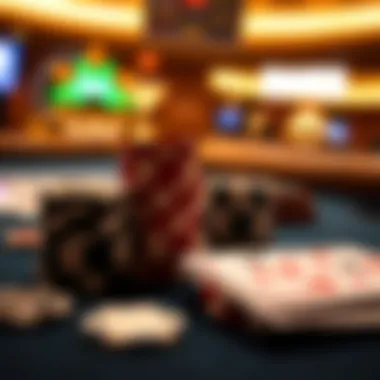 Poker Chips and Cards in Play Close-up view of poker chips and cards on the table