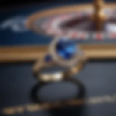 Sapphire Elegance Meets Casino Glamour An elegant sapphire ring showcased on a casino gaming table