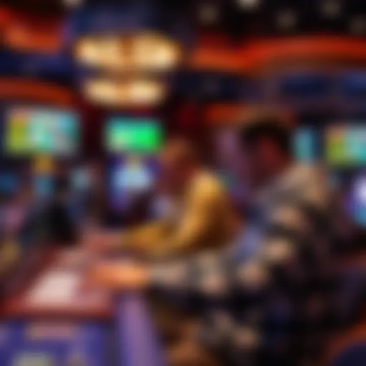 An engaging image of sports enthusiasts analyzing stats and placing bets in a competitive setting.