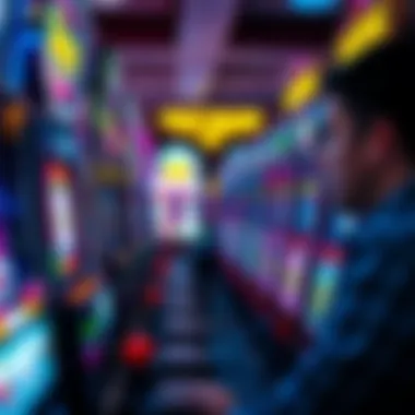 A close-up view of a player engaging with a slot machine, emphasizing their focus and strategy.